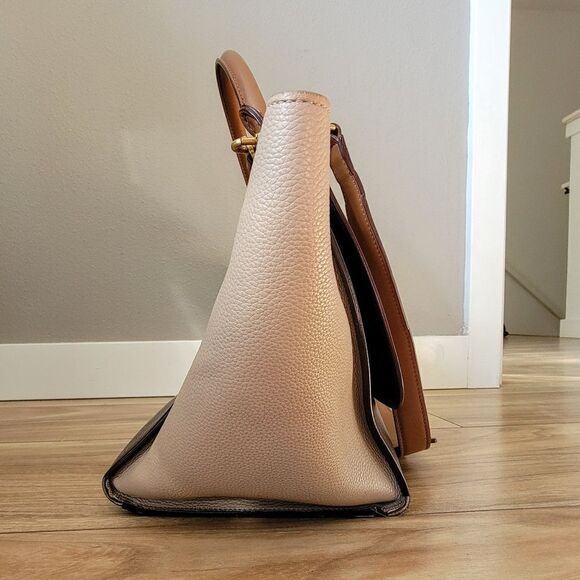 Celene Tricolor Medium Trapeze Luggage Satchel in Cognac Brown Tan - Picture 5 of 16